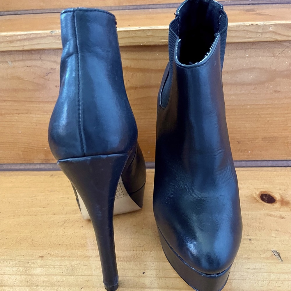 Black genuine leather platform ankle boots
